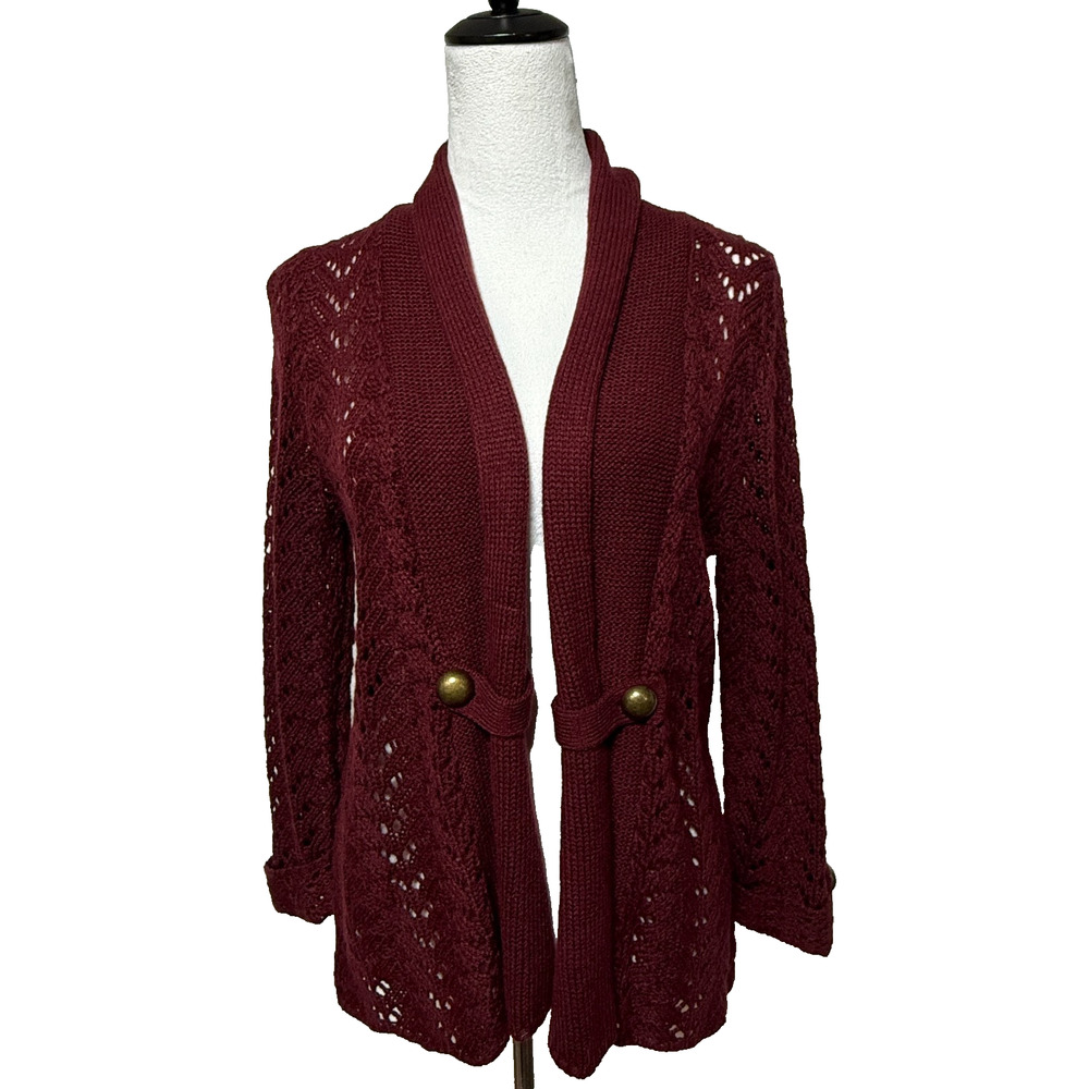 By Design Cardigan Womens Large Red Open Front Sweater‎ Holiday Christmas NWT